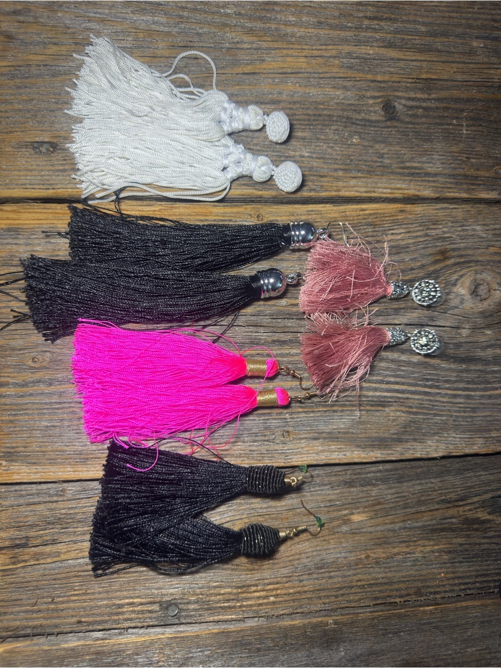 Colorful Tassel Earring Lot - White, Black, Hot Pink, Blush